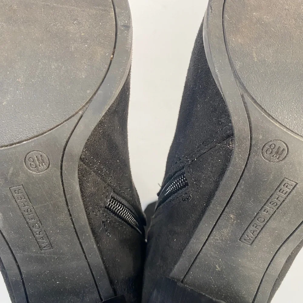 Marc‎ Fisher Womens Black Suede Zip Up Block Heels Over the Knee Tall Boots Sz 8